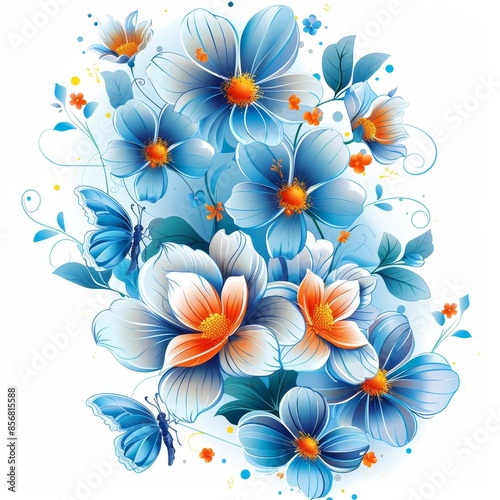 Elegant Blue Flower and Butterfly Vector Art Design