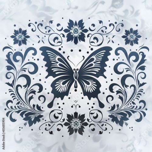Elegant Black And White Butterfly Floral Design Vector Art © RGShirtWorks 