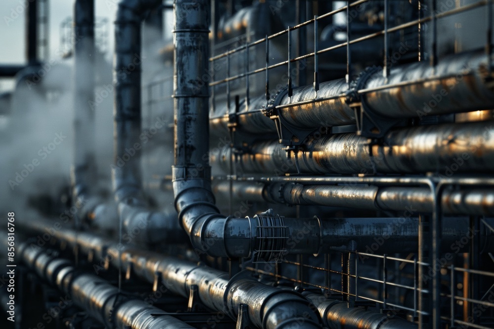 Experience the seamless operation of energy refineries in studio isolate shots featuring industrial pipelines, ensuring the efficient processing of gas and oil for industrial use. Experience the seamless operation of energy refineries in studio isolate shots featuring industrial pipelines, ensuring the efficient processing of gas and oil for industrial use.