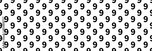 horizontal seamless black number nine pattern background on white.