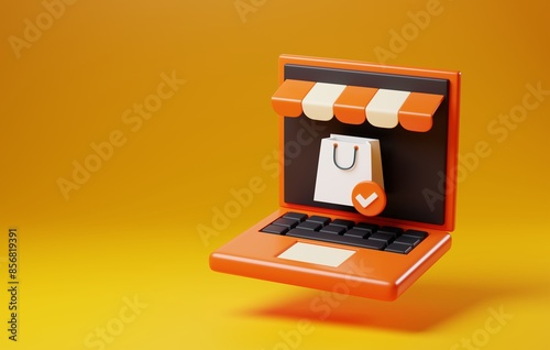 Online Shopping Via Laptop. 3D render Illustration