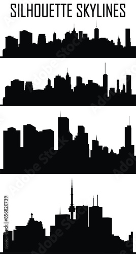 Silhouettes of Skylines of skyscrappers, buildings, towers. Perfect for any tourism post, banners, ads designs. Editable. EPS 10
