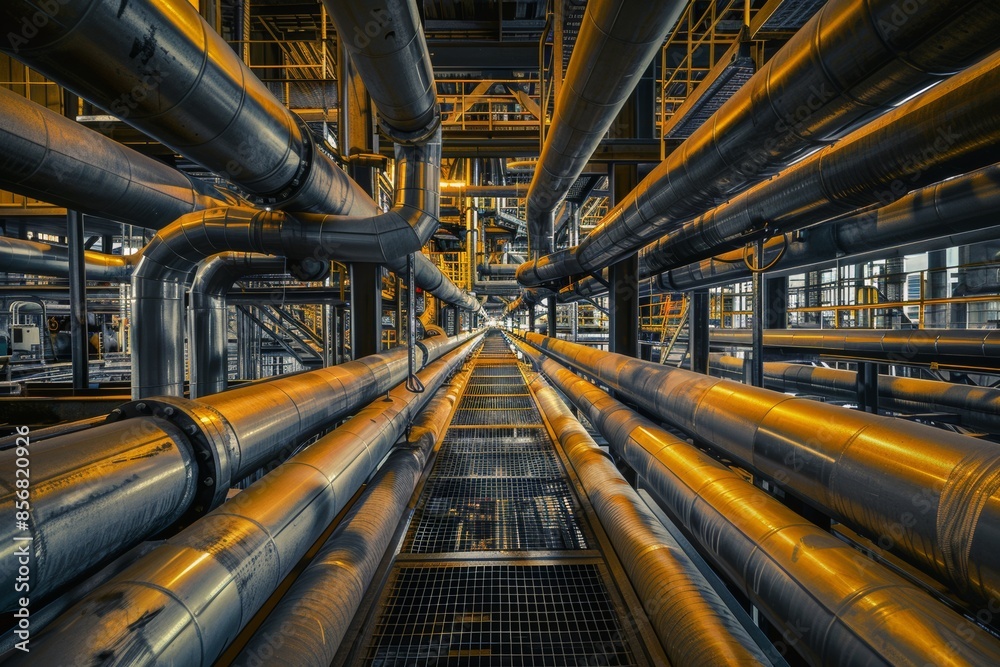 Step into the realm of energy refinement with studio isolate shots highlighting industrial pipelines in a refinery, critical for the efficient processing of gas and oil for industrial use. Step into the realm of energy refinement with studio isolate shots highlighting industrial pipelines in a refinery, critical for the efficient processing of gas and oil for industrial use.