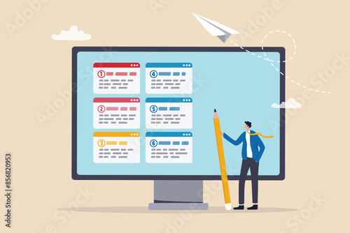 Prioritize important task, flag with priority or urgency to finish work, organize or plan work agenda, project management software or planner concept, businessman project manager prioritize tasks.