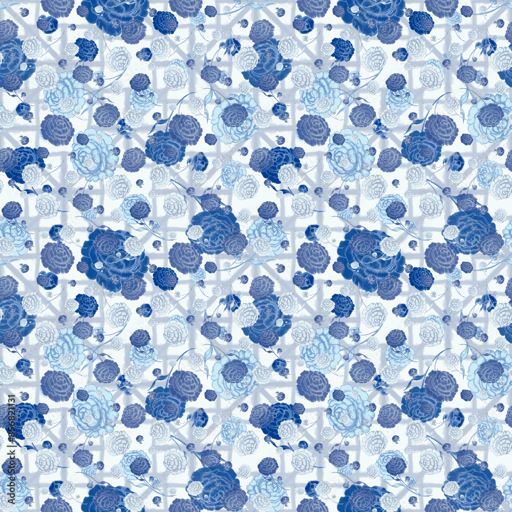 Garden Blue Flowers and Bright Leaves Seamless Pattern. Artistic seamless pattern. Summer design of textile, fabric, wallpaper, background and more. Garden Blue Flowers and Bright Leaves Seamless Pattern. Artistic seamless pattern. Summer design of textile, fabric, wallpaper, background and more.