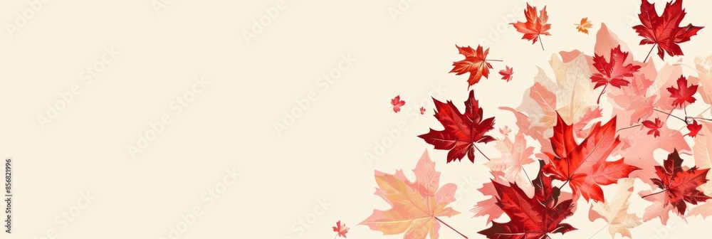 Horizontal banner. Happy Civic holiday celebration in Canada. Canada Day. Holiday concept. Red maple leaves on beige background. Template web banner, poster design. Free space for text Horizontal banner. Happy Civic holiday celebration in Canada. Canada Day. Holiday concept. Red maple leaves on beige background. Template web banner, poster design. Free space for text