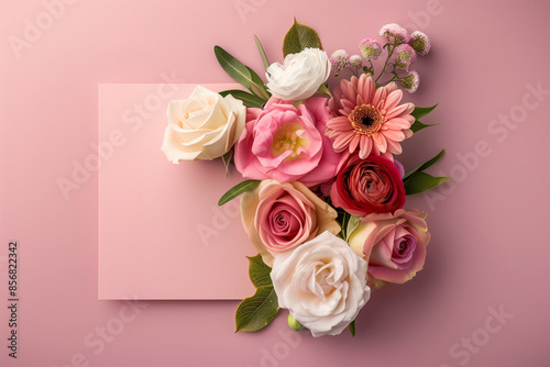 Wallpaper Mural wedding invitation, invitation card, blank card, pink flowers, paper card Torontodigital.ca