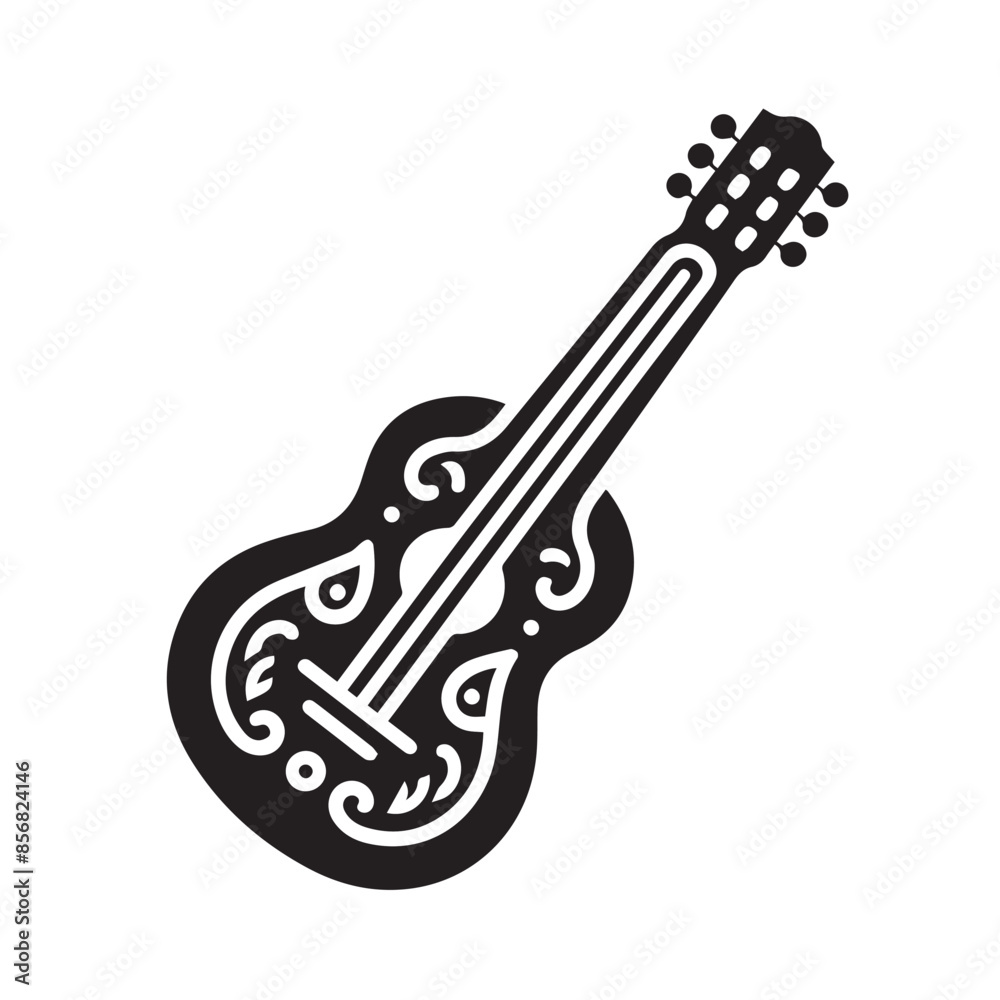 Silhouette of Guitar Icon Isolated in White Silhouette of Guitar Icon Isolated in White