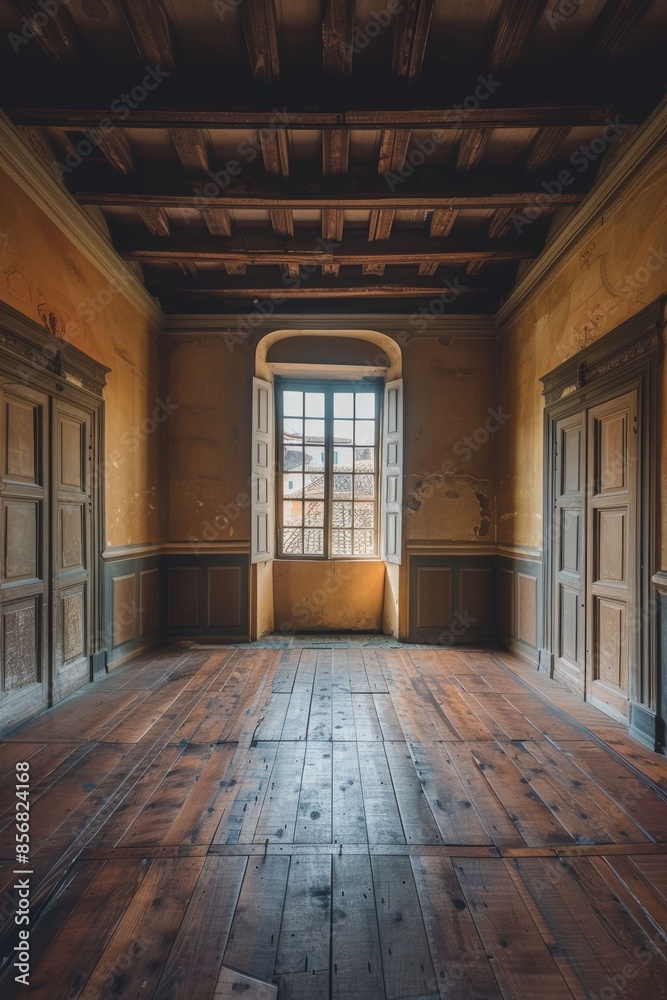 Fototapeta premium Living room reconstruction spacious room with window and door for interior redesign