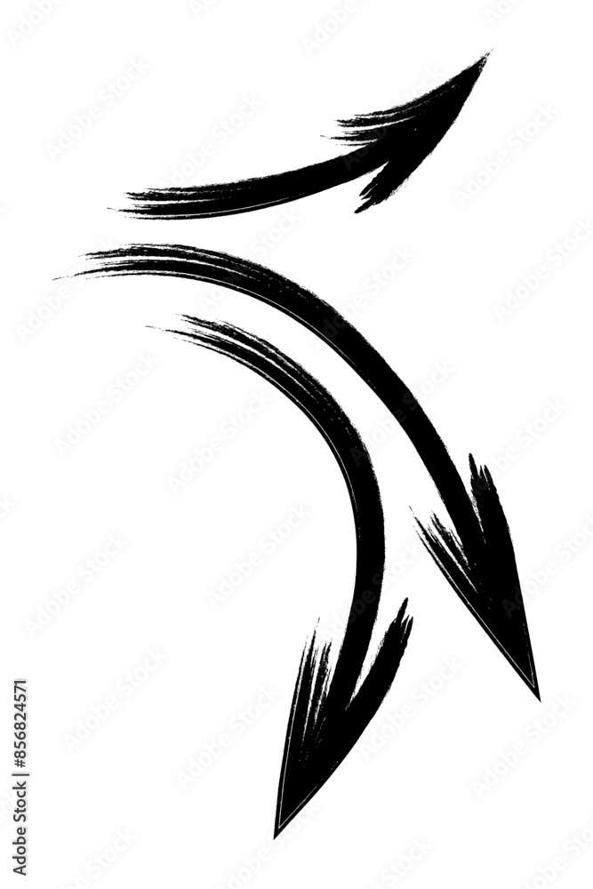 Three arrows. Sketch. A bunch of pointers directed in different directions: up and down. Hand drawn sign. Vector illustration. Directional signs made from brush strokes. Three arrows. Sketch. A bunch of pointers directed in different directions: up and down. Hand drawn sign. Vector illustration. Directional signs made from brush strokes.