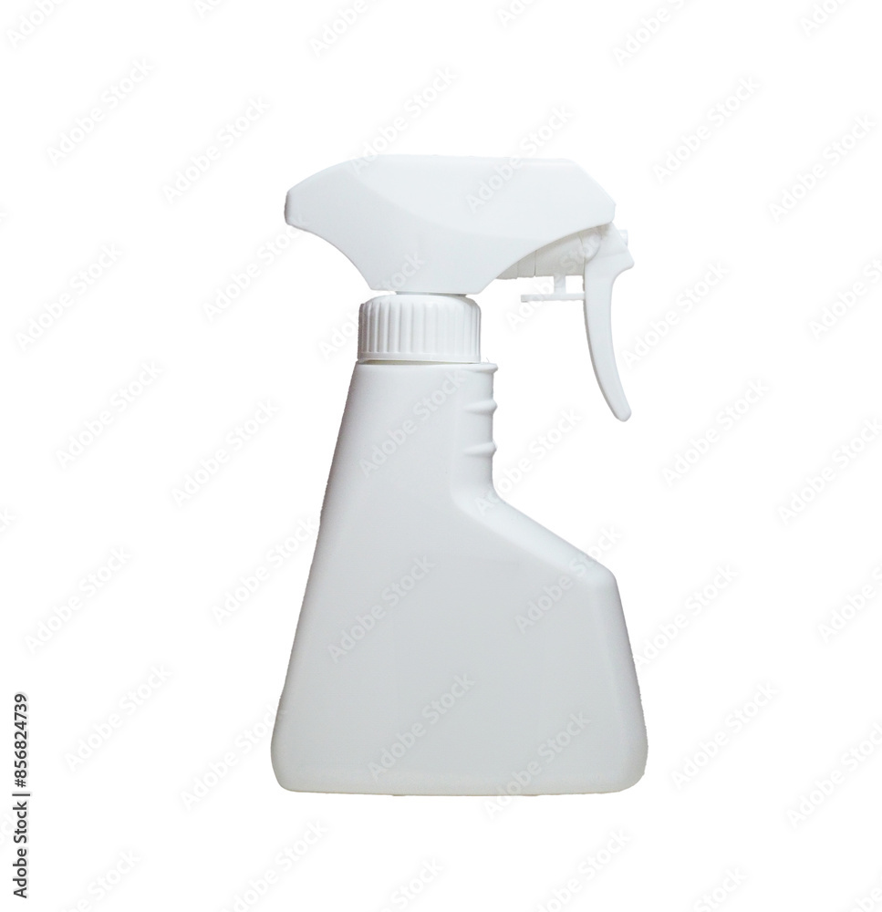 A blank white spray bottle, product mockup, isolated on transparent background. A blank white spray bottle, product mockup, isolated on transparent background.