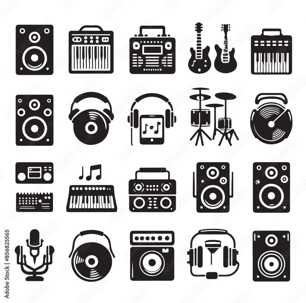 vector black music icons set vector black music icons set