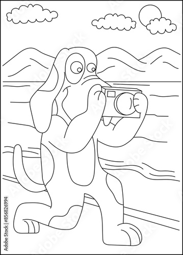 photographer dog coloring book page