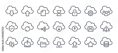 Cloud computing and storage editable stroke outline icons set isolated on white background flat vector illustration. Pixel perfect. 64 x 64.