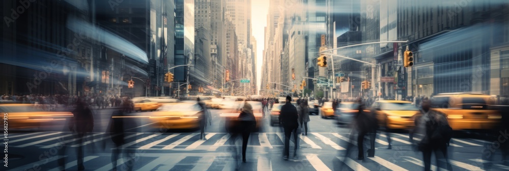 Foto de Busy street scene with crowds of Blurred people walking across ...