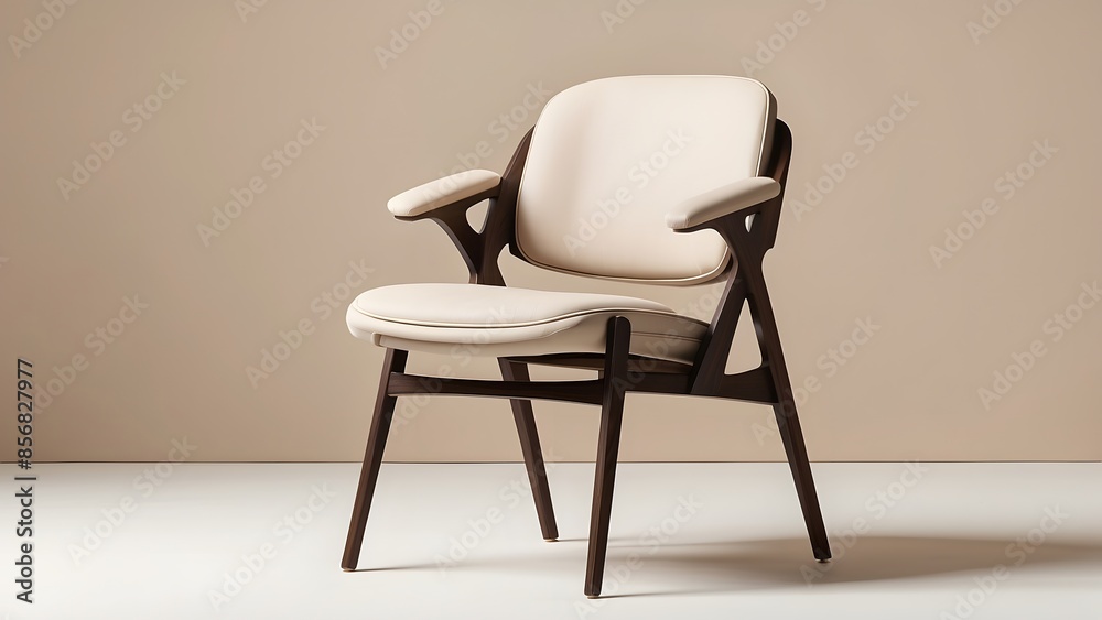Obraz premium Beige color chair mockup isolated on a beige color theme background, wooden chair on a white background