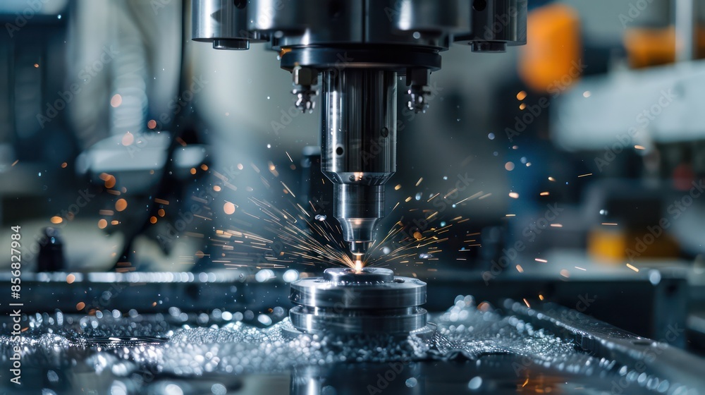 A machine is cutting a piece of metal, and the sparks are flying A machine is cutting a piece of metal, and the sparks are flying