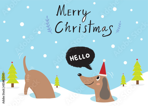 Cute dog hand drawn Doodle Vector  in christmas day, cute animal, Dachshund