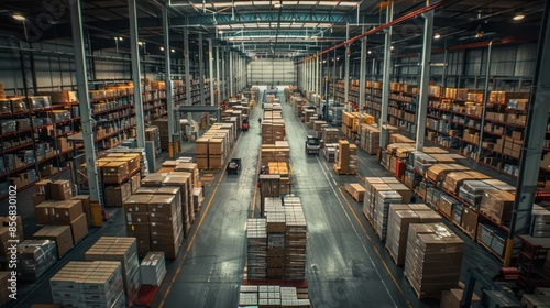 A large warehouse with many boxes stacked on top of each other