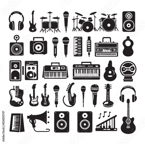 vector black music icons set