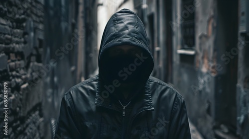 Hooded Jacket in Shadowy Alleyway Ominous Presence Concealed
