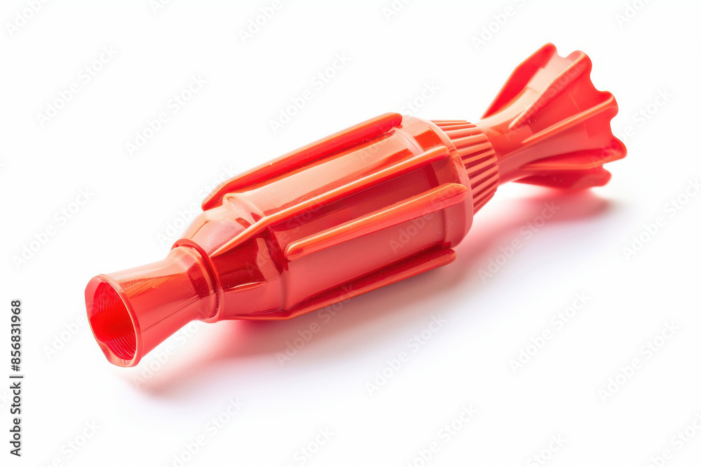 A bright red lifeguard whistle isolated on a pure white background A bright red lifeguard whistle isolated on a pure white background