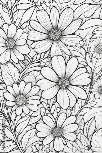 Flowers pattern meadow Kids/adults coloring page book art, line art illustration © Art Resources