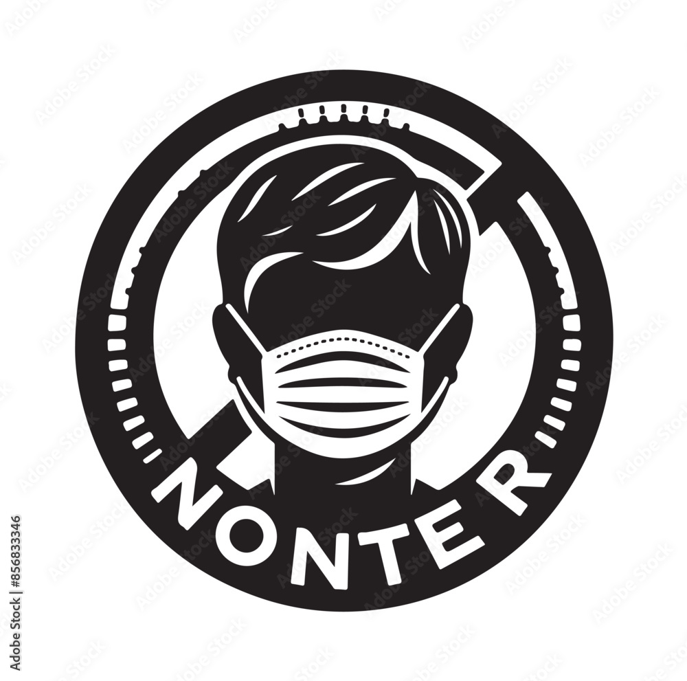 No entry without facemask. Warning sign for notice people, beware and wear face mask before enter area. Man, facemask required, coronavirus icon vector illustration No entry without facemask. Warning sign for notice people, beware and wear face mask before enter area. Man, facemask required, coronavirus icon vector illustration