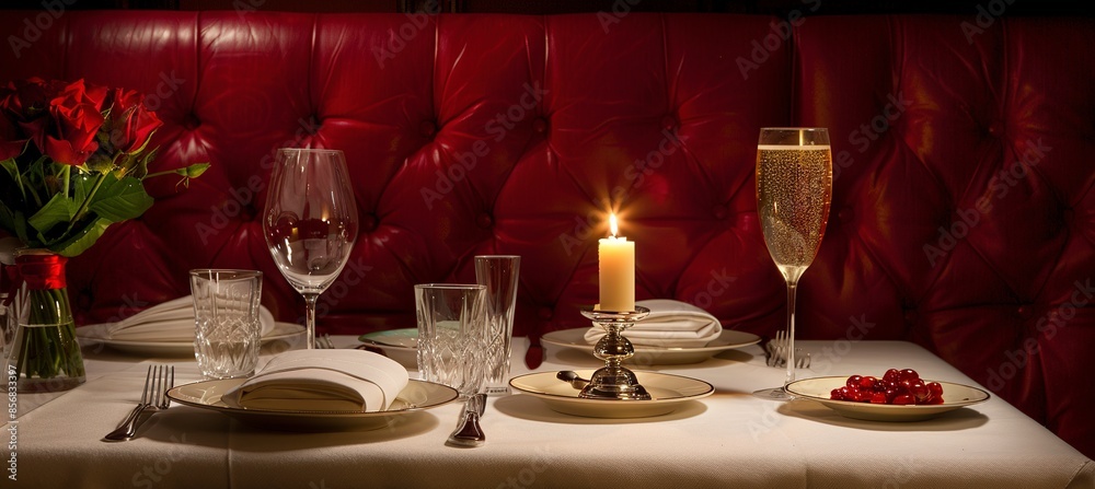 Elegant Candlelit Dinner Table Setting with Red Roses and Champagne, Perfect for a Romantic Evening in a Luxurious Restaurant, Valentine's Day, Proposal, Marriage, Love, Couple,4k,thanksgiving Elegant Candlelit Dinner Table Setting with Red Roses and Champagne, Perfect for a Romantic Evening in a Luxurious Restaurant, Valentine's Day, Proposal, Marriage, Love, Couple,4k,thanksgiving