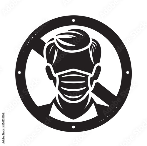 No entry without facemask. Warning sign for notice people, beware and wear face mask before enter area. Man, facemask required, coronavirus icon vector illustration