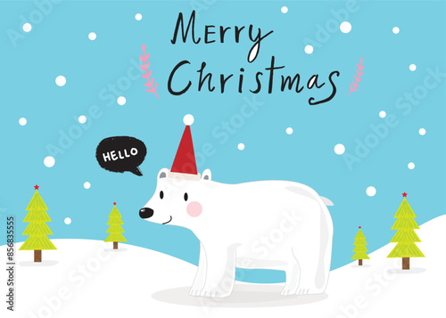 Cute polar bear hand drawn Doodle Vector  in christmas day