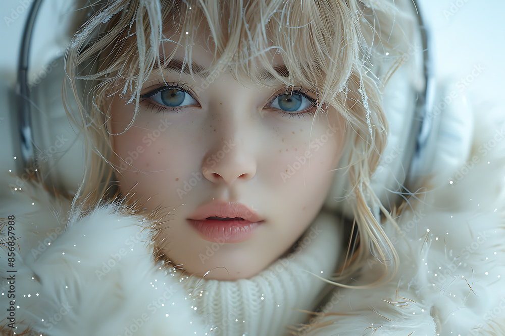 A photo of a cute girl model wearing headphones, featuring a bokeh effect and a cyberpunk style A photo of a cute girl model wearing headphones, featuring a bokeh effect and a cyberpunk style