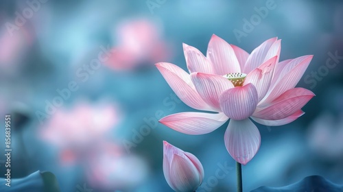 Wallpaper Mural A beautiful pink flower with a blue background Torontodigital.ca