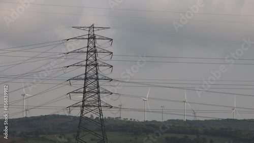 Time lapse of wind power plants photo