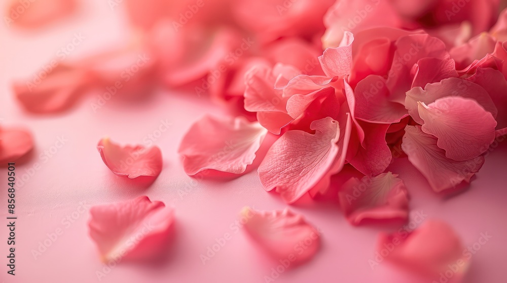 Pink flower petals scattered on a pink background Pink flower petals scattered on a pink background