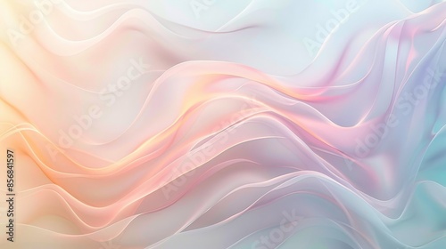 Abstract background featuring gentle, flowing waves in soft gradient pastel colors of pink, peach, and blue, creating a serene and calming effect.