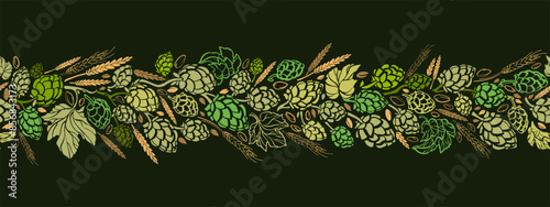Hops and malt for beer brewing. Endless pattern