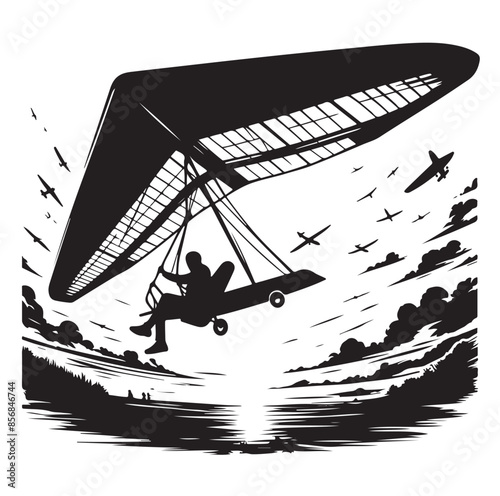 Hang glider silhouette. Vector illustration. Isolated white background.