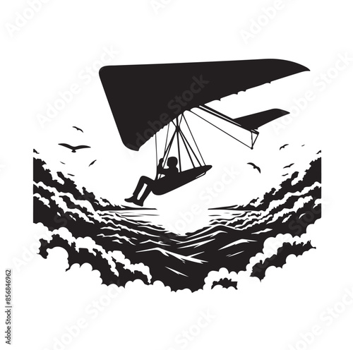 Hang glider silhouette. Vector illustration. Isolated white background.