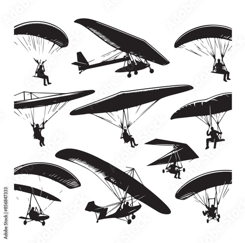 Hang glider silhouette. Vector illustration. Isolated white background.