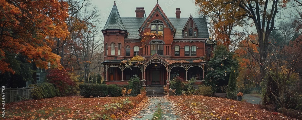 Fototapeta premium Victorian Gothic house with pointed arches.