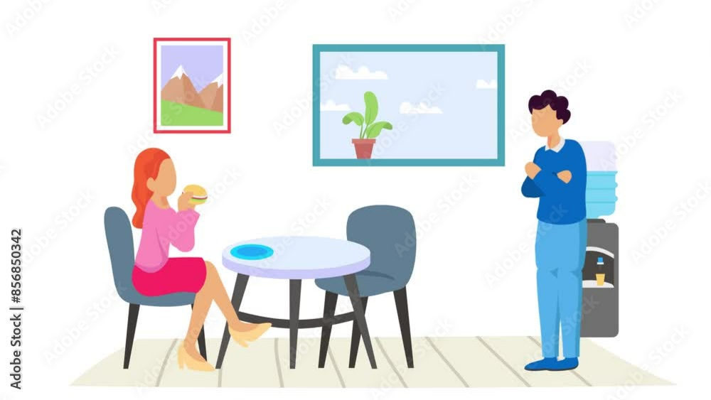 Procrastinator and Victim employees together animate video, Blame Magnet or Office Politics characters footage, Lunch break at workplace clip, Sedentary lifestyle self serving behaviors animation Procrastinator and Victim employees together animate video, Blame Magnet or Office Politics characters footage, Lunch break at workplace clip, Sedentary lifestyle self serving behaviors animation