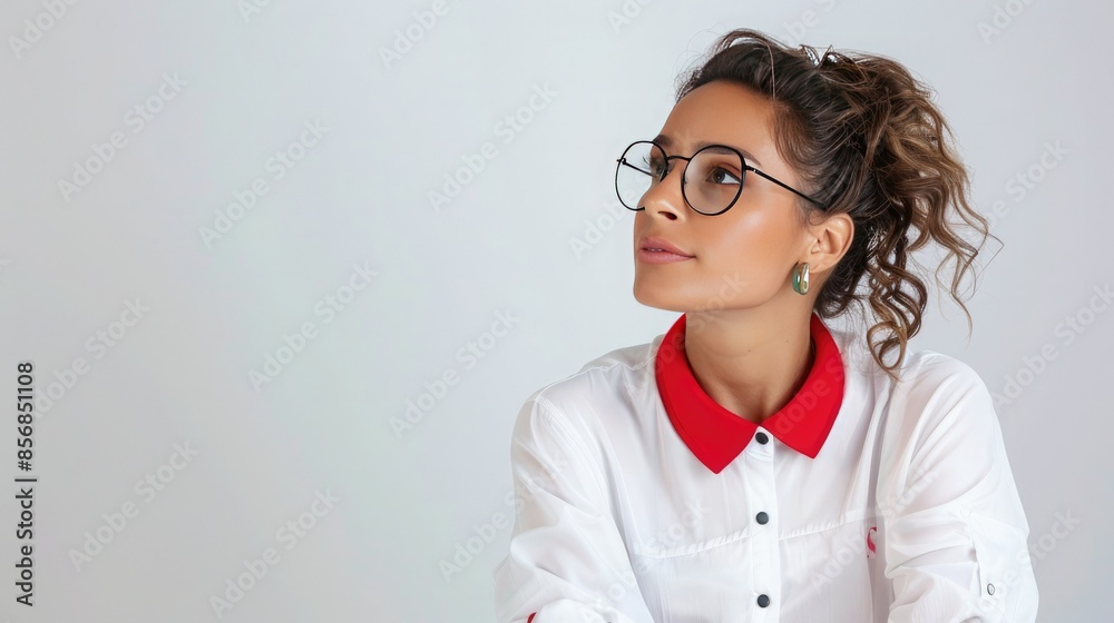 A Moment of Reflection - Woman in Glasses Looking Upwards A Moment of Reflection - Woman in Glasses Looking Upwards