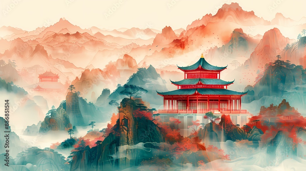 Obraz premium Colorful wave pavilion illustration poster background