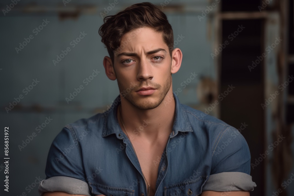 portrait of man in denim shirt portrait of man in denim shirt