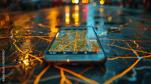 mobile phone with map on screen
