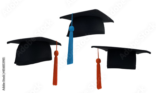 Graduated from university and college isolated white background. university or collage caps,  ,graduation concept,