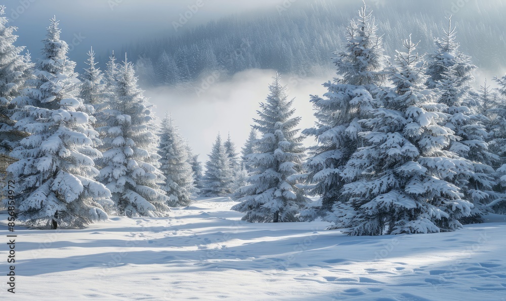 Snow-covered trees in forest Snow-covered trees in forest
