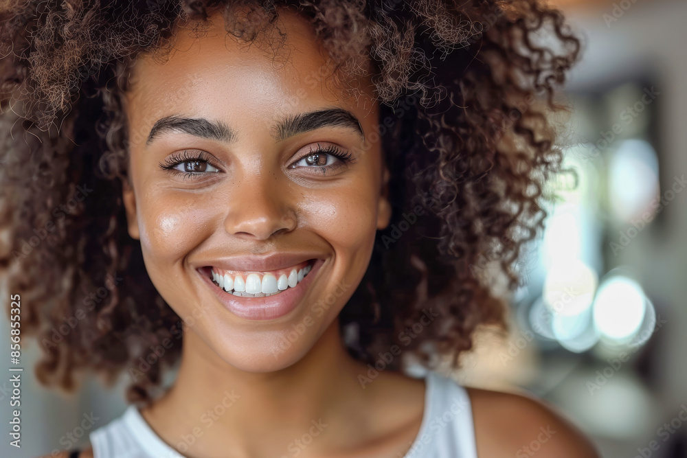 A woman smiling with white teeth A woman smiling with white teeth