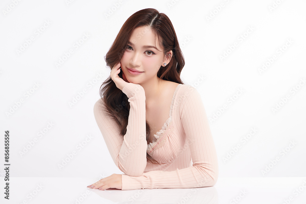 Beautiful young asian woman with clean fresh skin on white background, Face care, Facial treatment, Cosmetology, beauty and spa, Asian women portrait. Beautiful young asian woman with clean fresh skin on white background, Face care, Facial treatment, Cosmetology, beauty and spa, Asian women portrait.